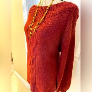 NWT Lane Bryant Burgundy Wine Cable Knit Sweater Scoop Neck| No-Peek Col…